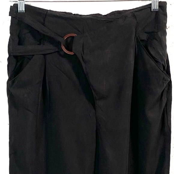 Anthropologie, Cupro Wrap Trousers, Black Pants, Modal, Viscose, Brown Buckle, M - Picture 4 of 12